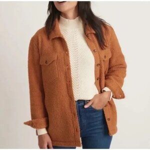 NWOT Marine Layer Eden Sherpa Overshirt Women's Sz L Cashew Tan Brown Shacket